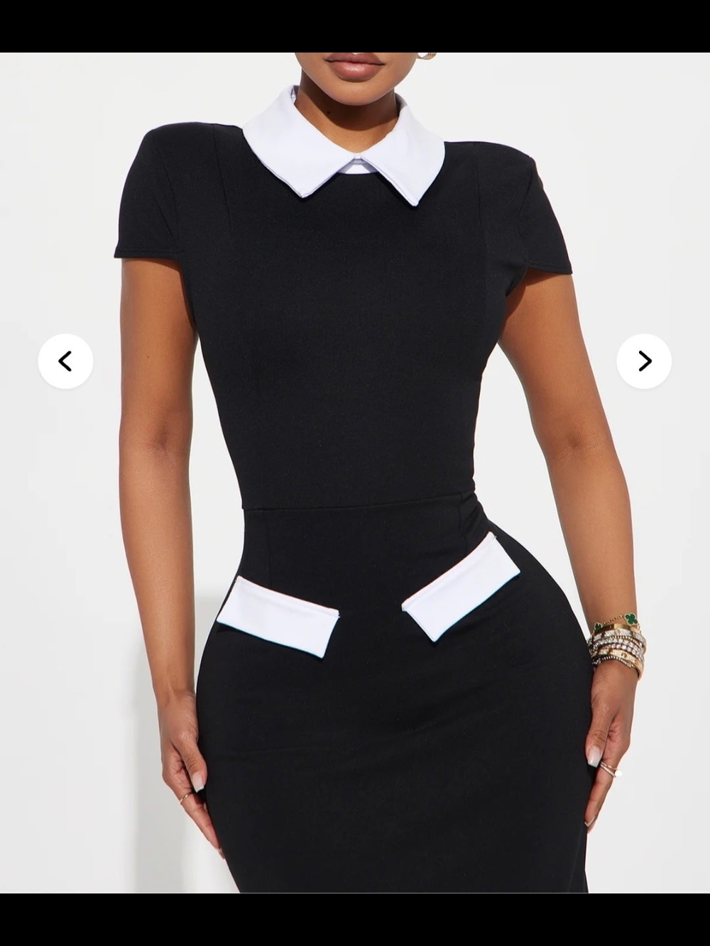 Fashion Nova Black Maxi Dress with White Collar & Pocket Trim - Picture 2 of 3